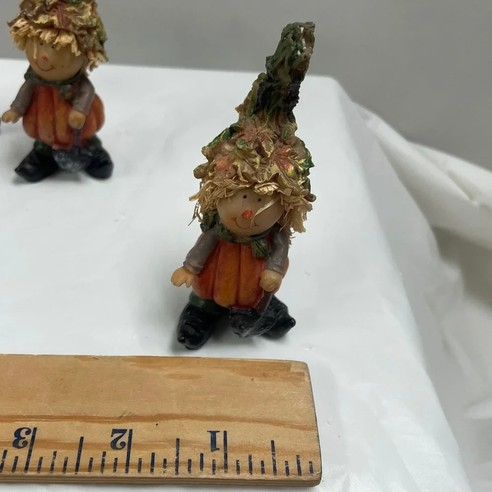 Set of 3 Resin Pumpkin Scarecrow Figurines Autumn Fall Harvest Decor 4.5 Inch